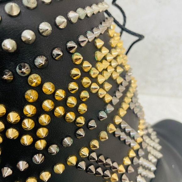 LOUBOUTIN {38} Boots Leather Studded Accents Lace-Up Boots - Picture 15 of 16